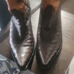 Vintage Ostrich Leather Cowboy Boots 8 Brown
